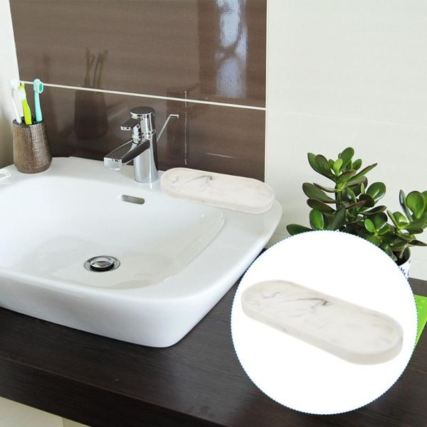 soap dishes 1pc marble grain storage plate jewelry holder for bathroom (white)