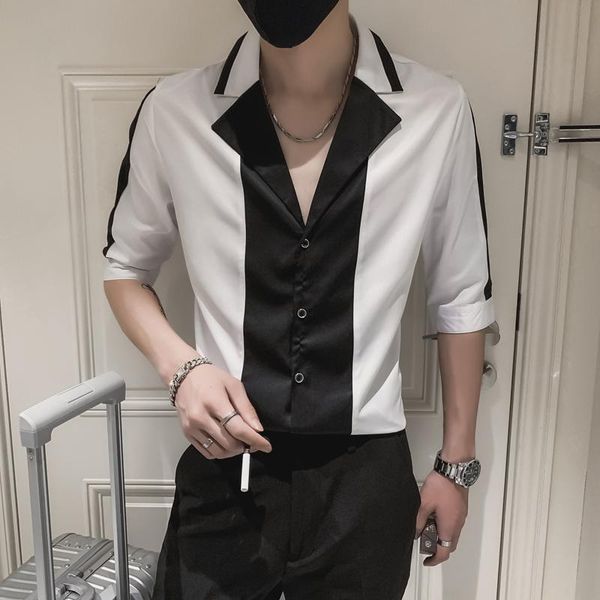 men's casual shirts big collar v-neck black white summer elegant mens clothing fashion stylish for young men boyfriend dress slim fit, White;black
men's casual shirts big collar v-neck black white summer elegant mens clothing fashion stylish for young men boyfriend dress slim fit, White;black