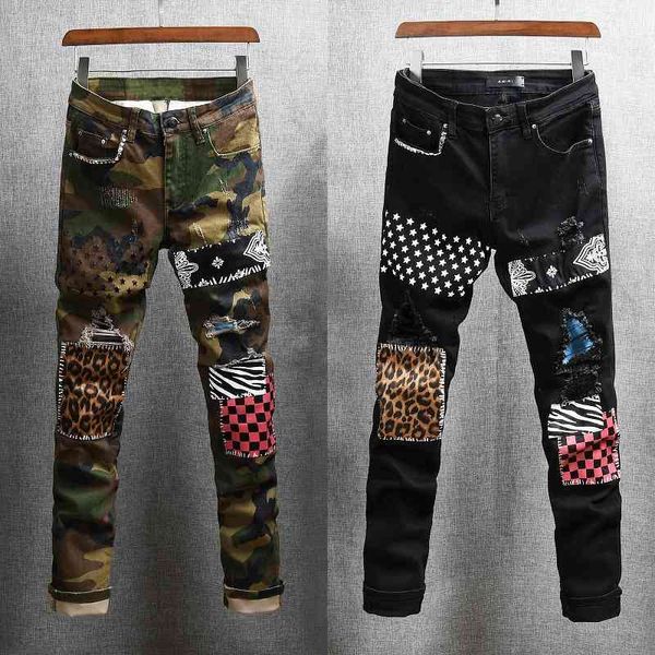 men's jeans american streetwear fashion men slim fit elastic cotton patches designer printed ripped denim punk pants hip hop trous, Blue
men's jeans american streetwear fashion men slim fit elastic cotton patches designer printed ripped denim punk pants hip hop trous, Blue