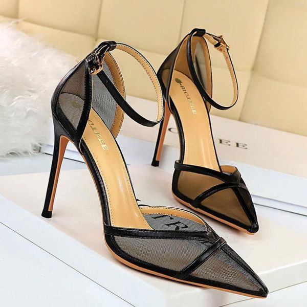 dress shoes summer shallow mouth pointed mesh hollow high heel sandals women 2021 see through ankle strap thin heeled office lady, Black
dress shoes summer shallow mouth pointed mesh hollow high heel sandals women 2021 see through ankle strap thin heeled office lady, Black