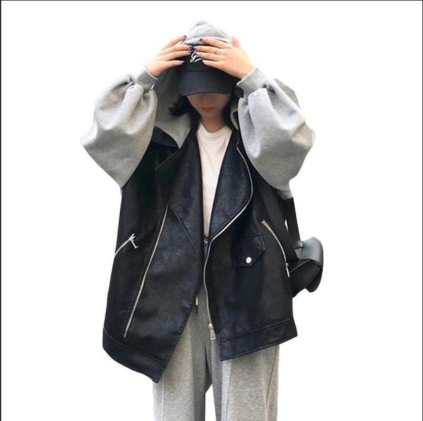 women's jackets autumn and winter loose patchwork pu leather hooded jacket, Black;brown
women's jackets autumn and winter loose patchwork pu leather hooded jacket, Black;brown