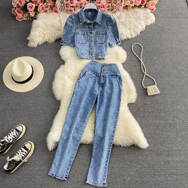 fashion women clothing two piece denim set with slim shirt short sleeve and long pants casual for ladies girls 2021 women's, White
fashion women clothing two piece denim set with slim shirt short sleeve and long pants casual for ladies girls 2021 women's, White
