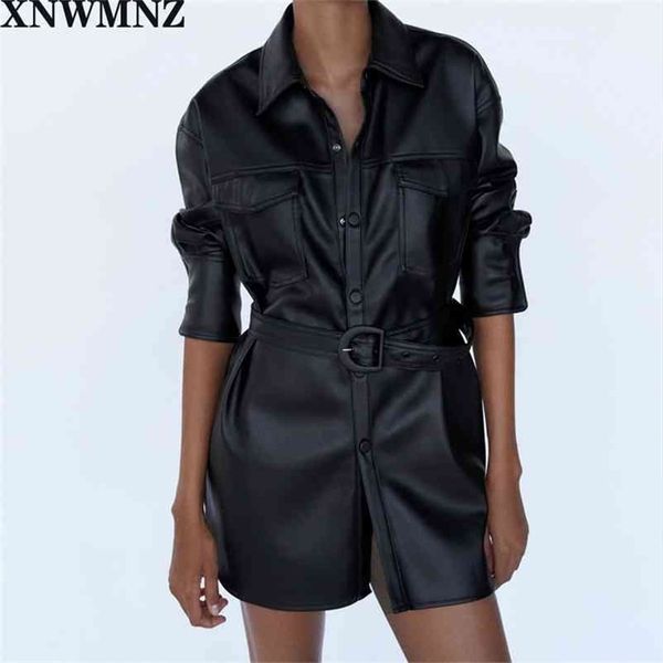 xnwmnz za women black elegant classic faux leather jacket coat with belt ladies long sleeve loose oversize boy friend retro coat 210804, Black;brown
xnwmnz za women black elegant classic faux leather jacket coat with belt ladies long sleeve loose oversize boy friend retro coat 210804, Black;brown
