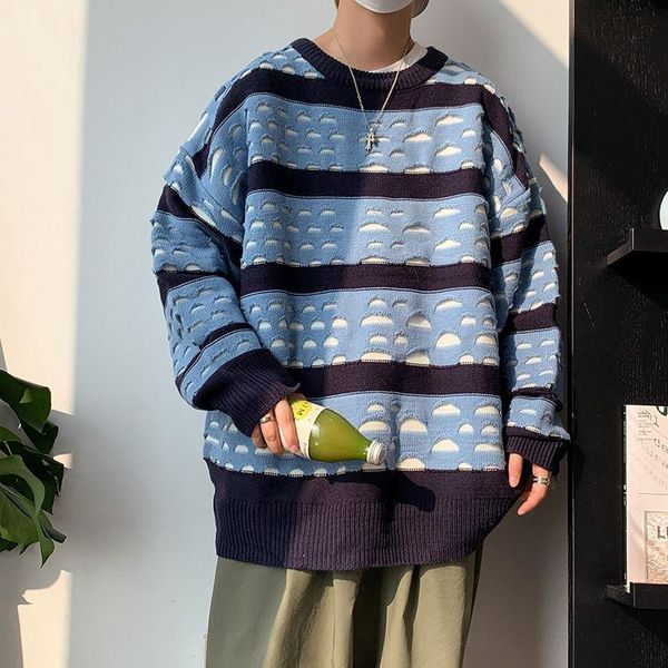 men's sweaters ripped sweater oversize thick autumn winter hit color striped loose casual male clothes long sleeve o-neck knitted pull, White;black
men's sweaters ripped sweater oversize thick autumn winter hit color striped loose casual male clothes long sleeve o-neck knitted pull, White;black