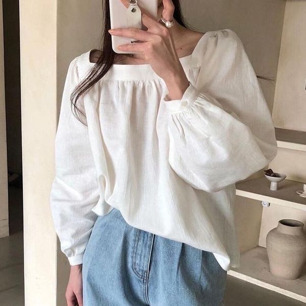 women's blouses & shirts 2021 summer style fashion blouse female korean temperament square collar blusa fold loose all-match puff sleev, White
women's blouses & shirts 2021 summer style fashion blouse female korean temperament square collar blusa fold loose all-match puff sleev, White