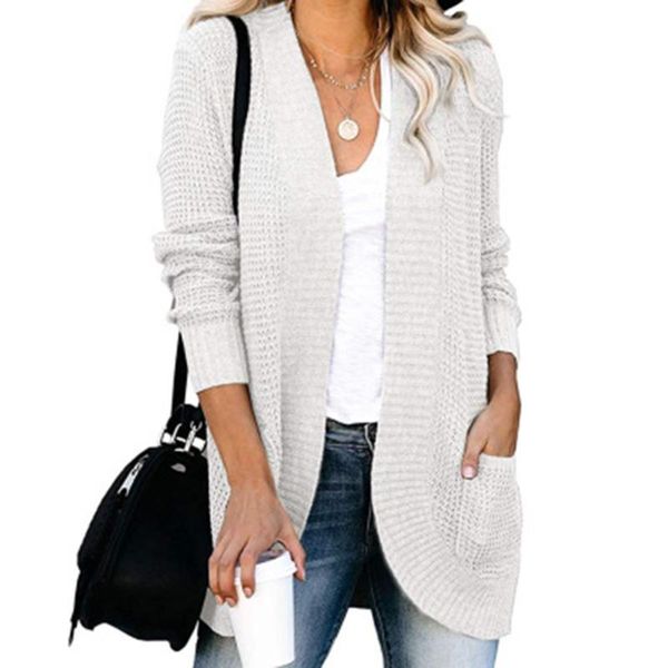 women's knits & tees autumn ladies sweater knitting long sleeved cardigan casual pockets wild street solid color fashion, White
women's knits & tees autumn ladies sweater knitting long sleeved cardigan casual pockets wild street solid color fashion, White