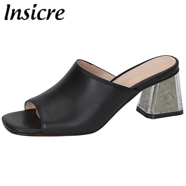 insicre summer fashion genuine leather women slippers block high heels mules slides square toe apricot sandals shoes dress, Black
insicre summer fashion genuine leather women slippers block high heels mules slides square toe apricot sandals shoes dress, Black