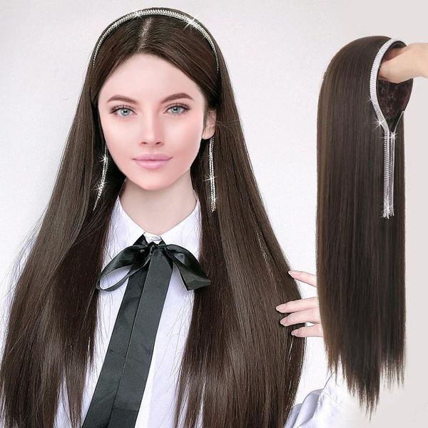 synthetic wigs dianqi 24 inch long straight brown black wig with hair band half a headband for women
synthetic wigs dianqi 24 inch long straight brown black wig with hair band half a headband for women