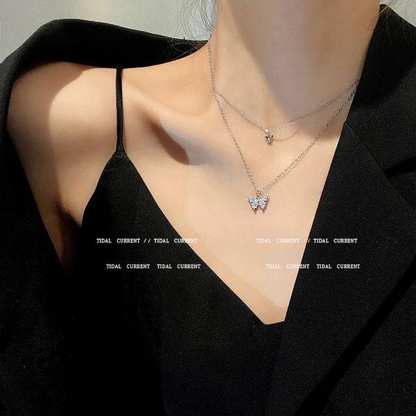 pendant necklaces double layer titanium steel choker necklace for women light luxury zircon butterfly pendants clavicle chain temperament je, Silver
pendant necklaces double layer titanium steel choker necklace for women light luxury zircon butterfly pendants clavicle chain temperament je, Silver