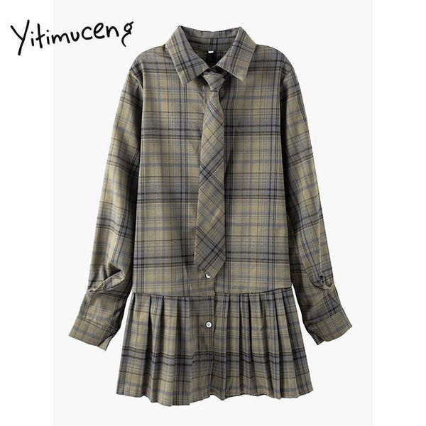 yitimuceng plaid vintage mini pleated high waist dresses women turn-down collar a-line clothing spring fashion dress 210601, Black;gray
yitimuceng plaid vintage mini pleated high waist dresses women turn-down collar a-line clothing spring fashion dress 210601, Black;gray