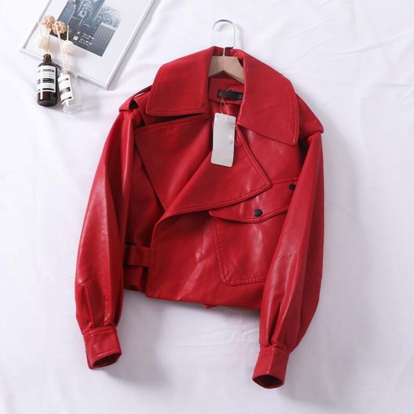 women's leather & faux women coats 2021 autumn loose casual white jackets female turn down collar red biker moto pvc outwear, Black
women's leather & faux women coats 2021 autumn loose casual white jackets female turn down collar red biker moto pvc outwear, Black