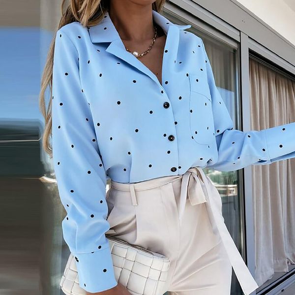 women's blouses & shirts chiffon shirt women spring summer polka dot print lapel long sleeve blouse pocket office work, White
women's blouses & shirts chiffon shirt women spring summer polka dot print lapel long sleeve blouse pocket office work, White