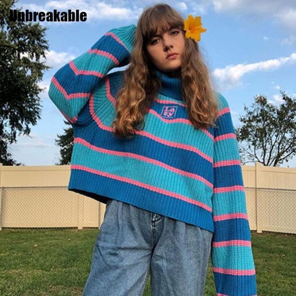 women's sweaters 2021 lazy wind letter embroidery color matching striped turtleneck sweater harajuku clothing for women, White;black
women's sweaters 2021 lazy wind letter embroidery color matching striped turtleneck sweater harajuku clothing for women, White;black