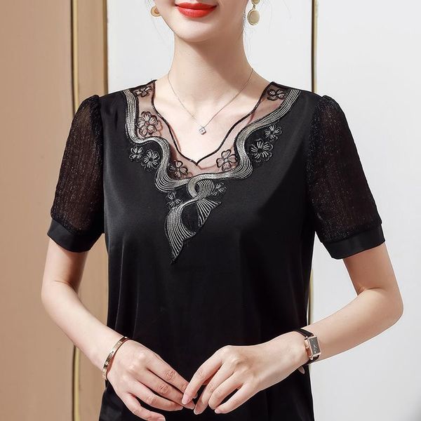 women's t-shirt -4xl plus size black fashion casual short sleeve loose shirt elegant embroidered camisetas de mujer, White
women's t-shirt -4xl plus size black fashion casual short sleeve loose shirt elegant embroidered camisetas de mujer, White