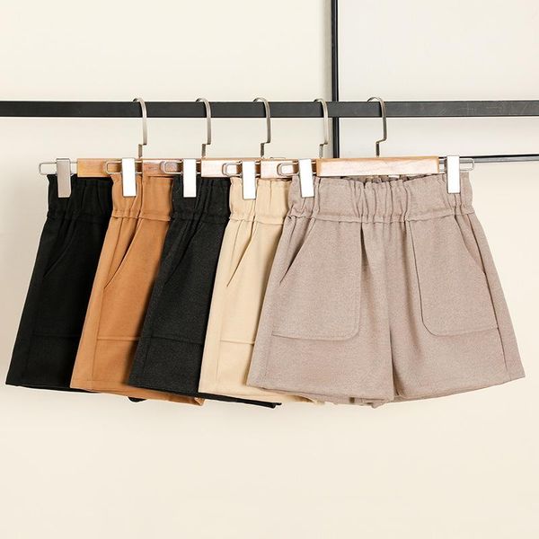 women's shorts 2021 fall winter british style wear outside woolen cloth for woman black khaki brown 5 color optional warm pants, White;black
women's shorts 2021 fall winter british style wear outside woolen cloth for woman black khaki brown 5 color optional warm pants, White;black