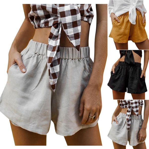 women's shorts fashion womens casual loose elastic waist pocket solid pantalones cortos de mujer, White;black
women's shorts fashion womens casual loose elastic waist pocket solid pantalones cortos de mujer, White;black