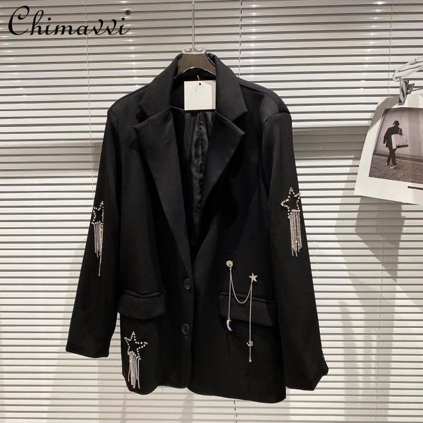 women's spring solid color single breasted blazer rhinestone tassel chain shiny long sleeve suit jacket coat black suits & blazers, White;black
women's spring solid color single breasted blazer rhinestone tassel chain shiny long sleeve suit jacket coat black suits & blazers, White;black