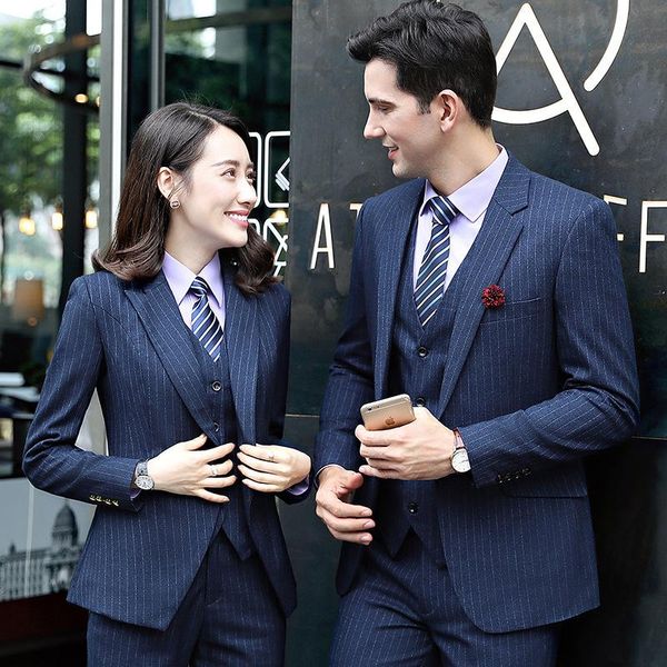 lady suits men and women with striped suit qiu dong el managers work clothes business attire women's two piece pants, White
lady suits men and women with striped suit qiu dong el managers work clothes business attire women's two piece pants, White