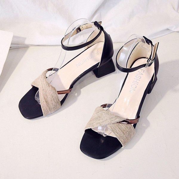 women open toe sandals female belt buckle flipflops glitter band square sandalias thick cover heels, Black
women open toe sandals female belt buckle flipflops glitter band square sandalias thick cover heels, Black