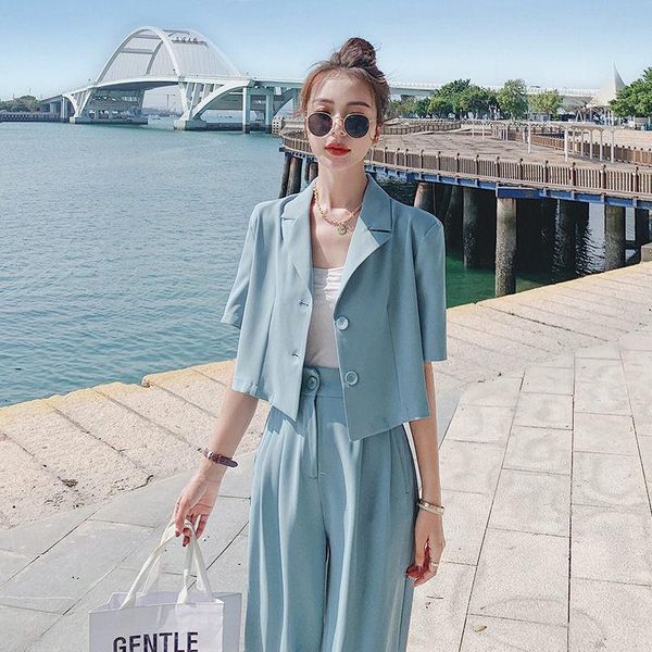 women's two piece pants trendy 2021 summer wide leg suit temperament casual loose slim goddess fan crop blazer women set outfitszh, White
women's two piece pants trendy 2021 summer wide leg suit temperament casual loose slim goddess fan crop blazer women set outfitszh, White
