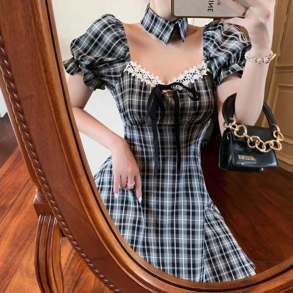 summer style plaid female dress korea ulzzang chic vintage lace sweet ins short puff sleevea-line women 210608, Black;gray
summer style plaid female dress korea ulzzang chic vintage lace sweet ins short puff sleevea-line women 210608, Black;gray