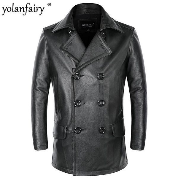 men's leather & faux 100% genuine jacket men cowhide autumn winter coats double-breasted cow trench coat plus size clothing kj, Black
men's leather & faux 100% genuine jacket men cowhide autumn winter coats double-breasted cow trench coat plus size clothing kj, Black