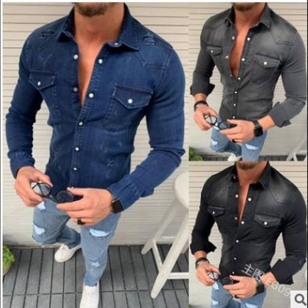 men's t-shirts european and american youth fashion simple button double pocket slim wash collar denim long sleeve coat, White;black
men's t-shirts european and american youth fashion simple button double pocket slim wash collar denim long sleeve coat, White;black