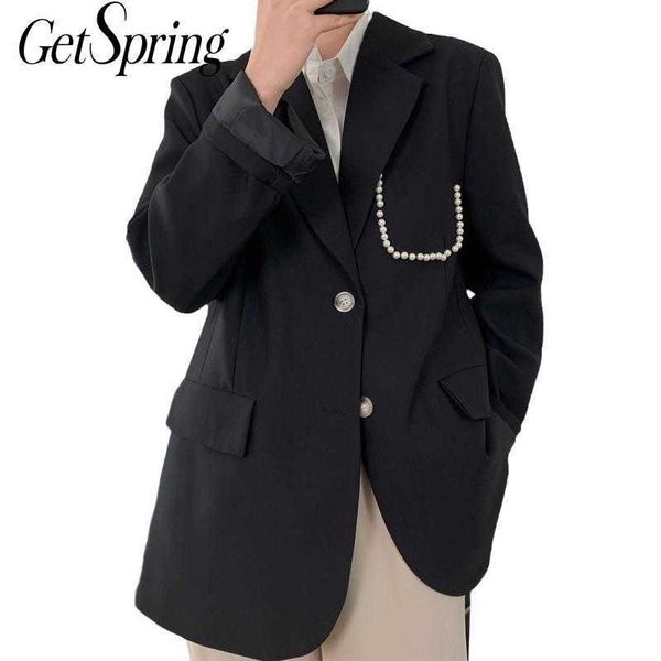 getspring women blazer pearls patchwork black white long blazers jackets casual loose vintage suit coats 210601, White;black
getspring women blazer pearls patchwork black white long blazers jackets casual loose vintage suit coats 210601, White;black