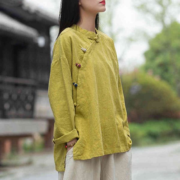 johnature women vintage cotton linen shirts and stand long sleeve spring chinese style button loose blouses shirts 210521, White
johnature women vintage cotton linen shirts and stand long sleeve spring chinese style button loose blouses shirts 210521, White