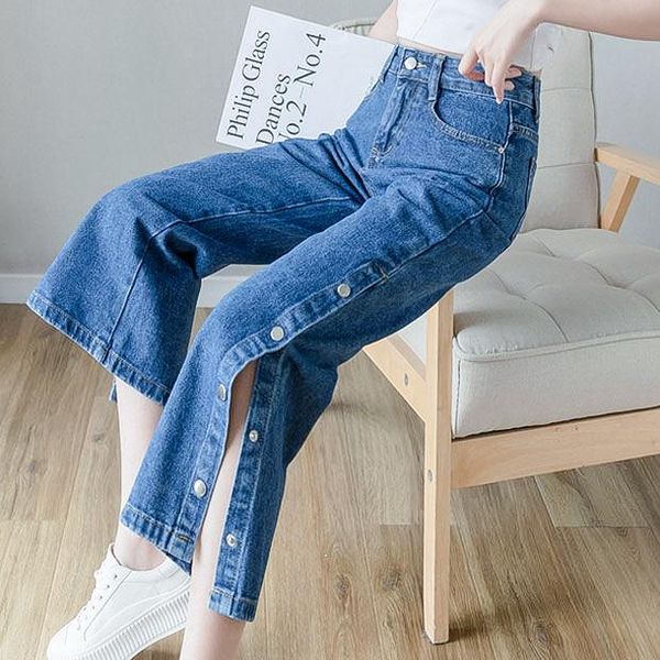 women's jeans spring summer petite paired high eight-point straight straight-legged open-cut pants woman waist, Blue
women's jeans spring summer petite paired high eight-point straight straight-legged open-cut pants woman waist, Blue
