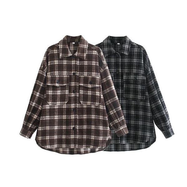 women's jackets women 2022 fashion double pockets plaid shirts style coat retro long sleeve loose lapel collar outerwear streetwear, Black;brown
women's jackets women 2022 fashion double pockets plaid shirts style coat retro long sleeve loose lapel collar outerwear streetwear, Black;brown
