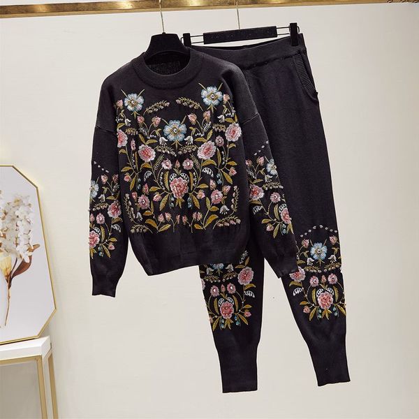 pant autumn fashion black knitted tracksuit women outfits embroidery flowers sweater pencil pants set loose casual knit suit female, White
pant autumn fashion black knitted tracksuit women outfits embroidery flowers sweater pencil pants set loose casual knit suit female, White