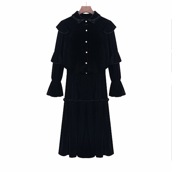women two pieces set shirt midi mid-calf skirt turn down collar black long sleeve velvet ruffle elegant t0288 210514, White
women two pieces set shirt midi mid-calf skirt turn down collar black long sleeve velvet ruffle elegant t0288 210514, White