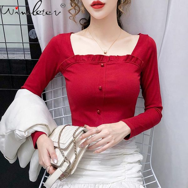 women's t-shirt spring 2021 vintage square collar for girls women slim ruffles buttons solid long sleeve stretchy t0n802a, White
women's t-shirt spring 2021 vintage square collar for girls women slim ruffles buttons solid long sleeve stretchy t0n802a, White