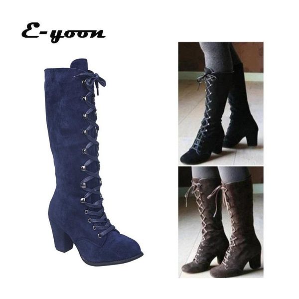 boots women platform blue ladies lace up square high heel mid calf female long plus size shoes, Black
boots women platform blue ladies lace up square high heel mid calf female long plus size shoes, Black