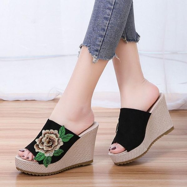 slippers fashion 2021 summer women's sandals flower embroidery peep-toe woman high-heeled platfroms wedges flip flops, Black
slippers fashion 2021 summer women's sandals flower embroidery peep-toe woman high-heeled platfroms wedges flip flops, Black