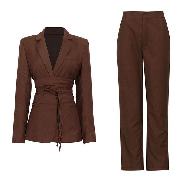 women's two piece pants fabpop 2021 brown set for women notched long sleeve slim blazer high waist wide leg loose suits females gc208, White
women's two piece pants fabpop 2021 brown set for women notched long sleeve slim blazer high waist wide leg loose suits females gc208, White