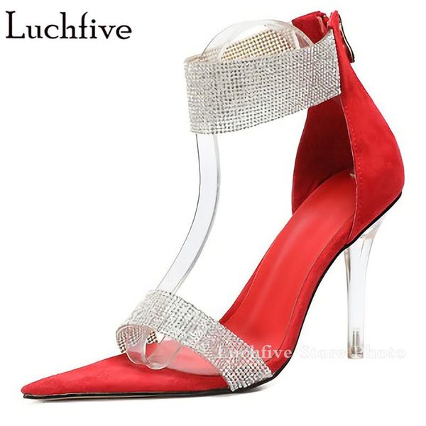 rhinestones one belt summer sandals pointy toe ladies shoes clear high heels red party woman, Black
rhinestones one belt summer sandals pointy toe ladies shoes clear high heels red party woman, Black