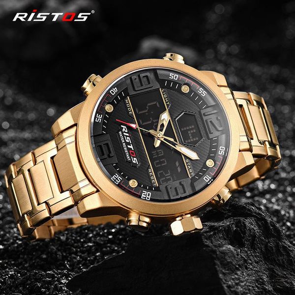 wristwatches multifunctional men's watch fashion sports waterproof dual display electronic, Slivery;brown 
wristwatches multifunctional men's watch fashion sports waterproof dual display electronic, Slivery;brown