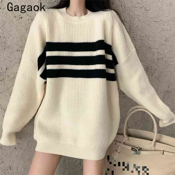 spring autumn korean knitted long sweaters o-neck full striped loose casual harajuku wild fsahion pullovers 210531, White;black
spring autumn korean knitted long sweaters o-neck full striped loose casual harajuku wild fsahion pullovers 210531, White;black