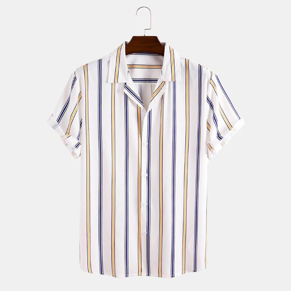 men's casual shirts lapel striped printed shirt fashion loose hawaiian vacation short sleeve 2021 summer, White;black
men's casual shirts lapel striped printed shirt fashion loose hawaiian vacation short sleeve 2021 summer, White;black