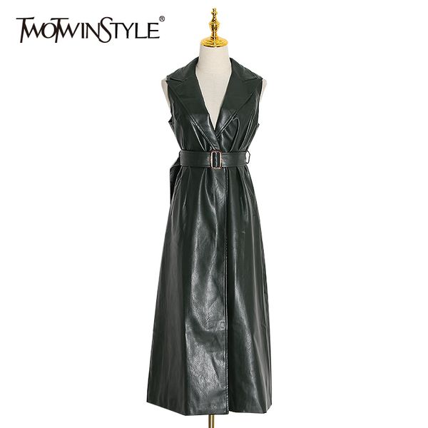 twotwinstyle black pu leather dress for women lapel sleeveless high waist sashes female dresses fashion clothing summer 210517, Black;gray
twotwinstyle black pu leather dress for women lapel sleeveless high waist sashes female dresses fashion clothing summer 210517, Black;gray