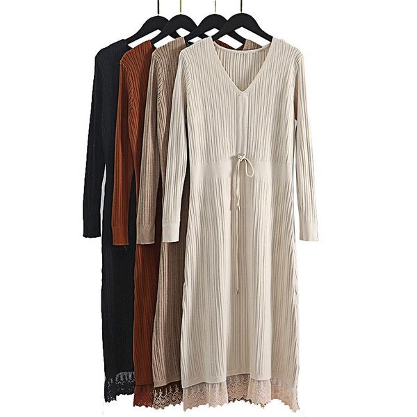 lace stitching long knit a line women sweater dress autumn winter drawstring maxi retro ribbed robe pullover casual dresses, Black;gray
lace stitching long knit a line women sweater dress autumn winter drawstring maxi retro ribbed robe pullover casual dresses, Black;gray