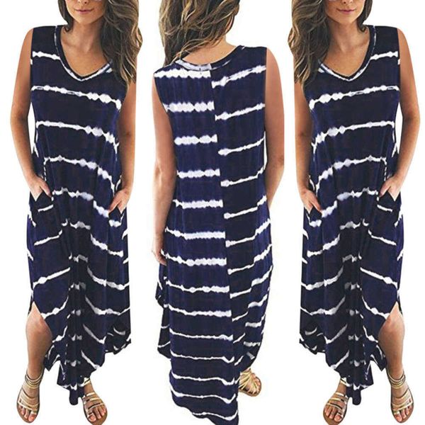 dresses spring and casual summer women's striped print v-neck split svels drs long skirt, Black;gray
dresses spring and casual summer women's striped print v-neck split svels drs long skirt, Black;gray