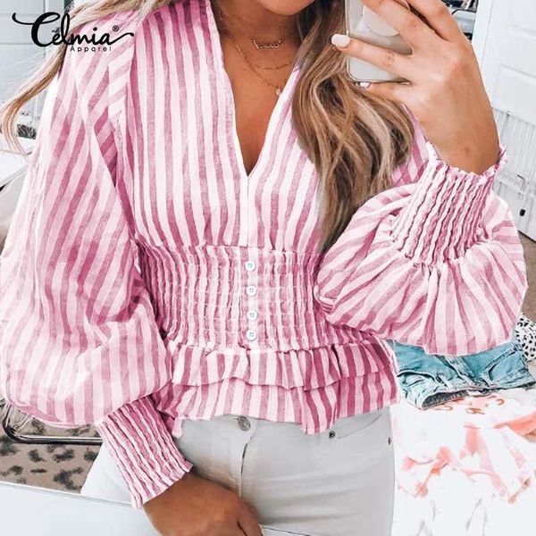 celmia women vintage tunic striped blouses elegant ol shirts autumn v-neck long sleeve elastic waist ruffles blusa 5xl women's &, White
celmia women vintage tunic striped blouses elegant ol shirts autumn v-neck long sleeve elastic waist ruffles blusa 5xl women's &, White