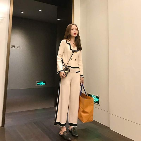 set female spring and autumn fashion temperament small fragrant knit wide leg pants suit loose shirt two-piece 210429, White
set female spring and autumn fashion temperament small fragrant knit wide leg pants suit loose shirt two-piece 210429, White