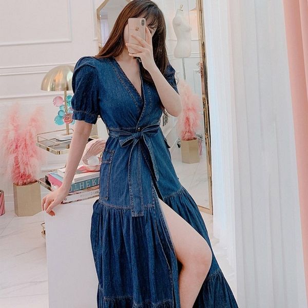 summer vintage elegant short sleeve women lace-up dress v-neck slim waist mermaid dresses female denim dress vestidos 210514, Black;gray
summer vintage elegant short sleeve women lace-up dress v-neck slim waist mermaid dresses female denim dress vestidos 210514, Black;gray