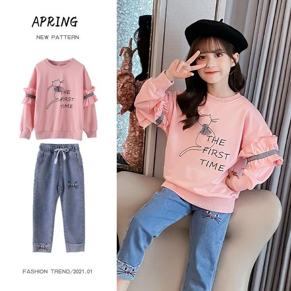 clothing sets toddler girl outfits spring cartoon sweatshirts and jeans trousers children girls set 2 piece denim tracksuits 4 8 12y, White 
clothing sets toddler girl outfits spring cartoon sweatshirts and jeans trousers children girls set 2 piece denim tracksuits 4 8 12y, White
