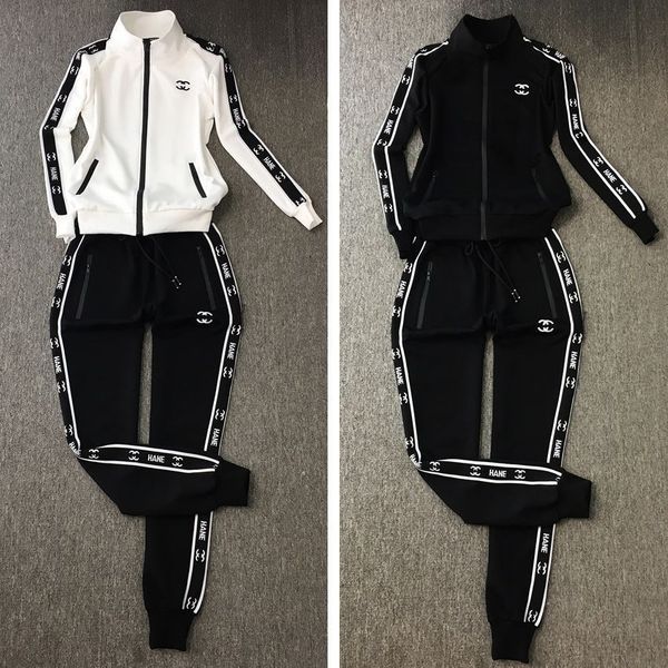 tracksuits fashion sport suit spring and autumn cotton sports women's small fragrance high end team casual two piece, Gray 
tracksuits fashion sport suit spring and autumn cotton sports women's small fragrance high end team casual two piece, Gray