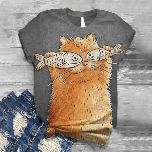 women's t-shirt cat catch fish lady women short sleeve t shirt 3d animal printed o-neck tee femme summer plus size, White
women's t-shirt cat catch fish lady women short sleeve t shirt 3d animal printed o-neck tee femme summer plus size, White